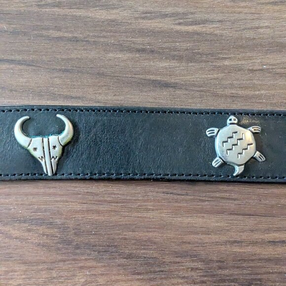 Vintage Black Leather Belt with Southwest Animal Details S